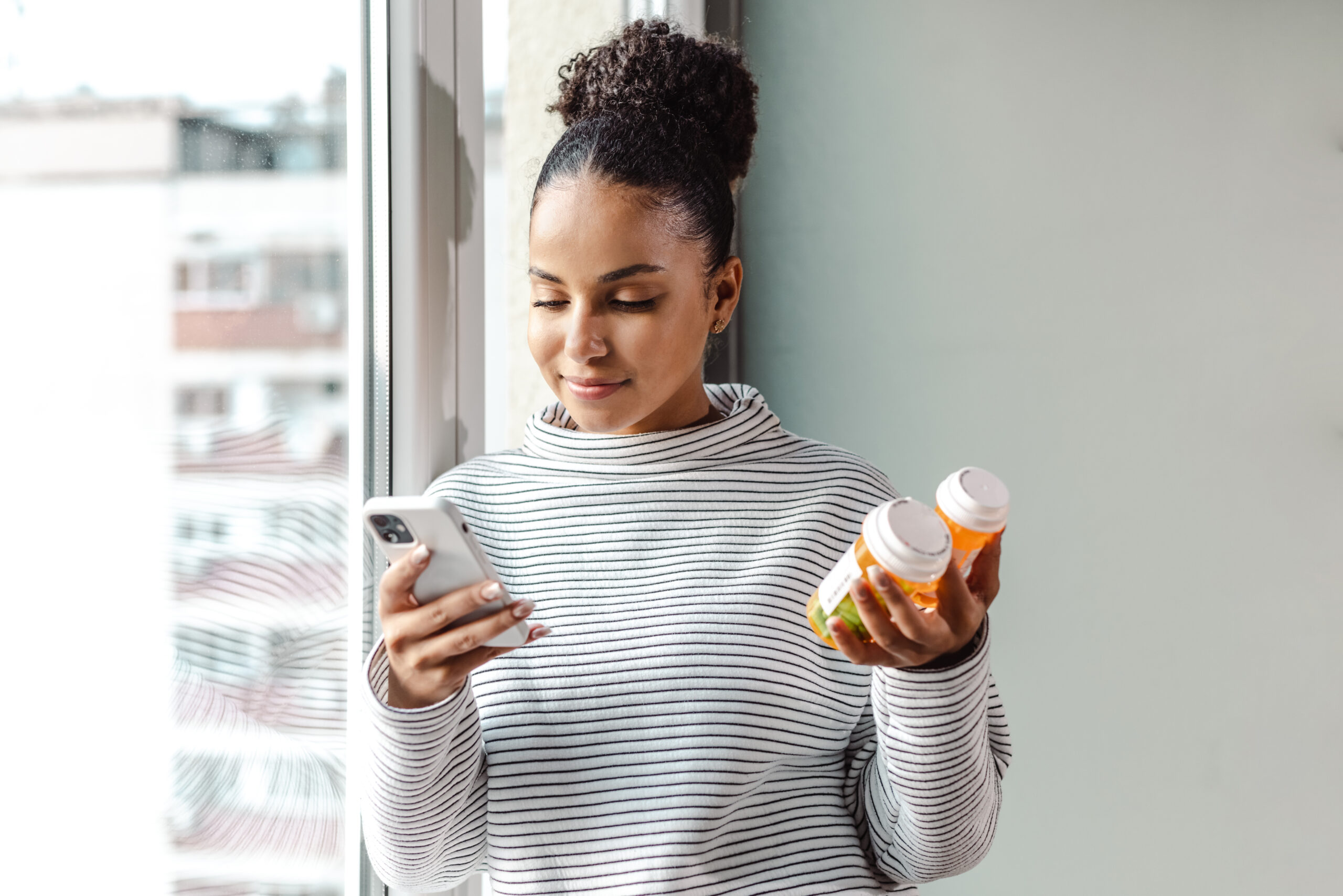 A woman thinking about medication.